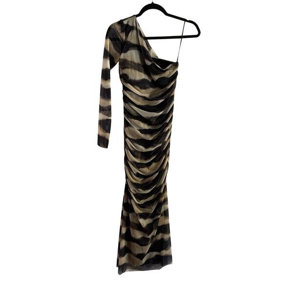 Zara Women M Tie Dye Mesh Tulle Ruched One Shoulder Bodycon Midi Dress NWT - Picture 4 of 16